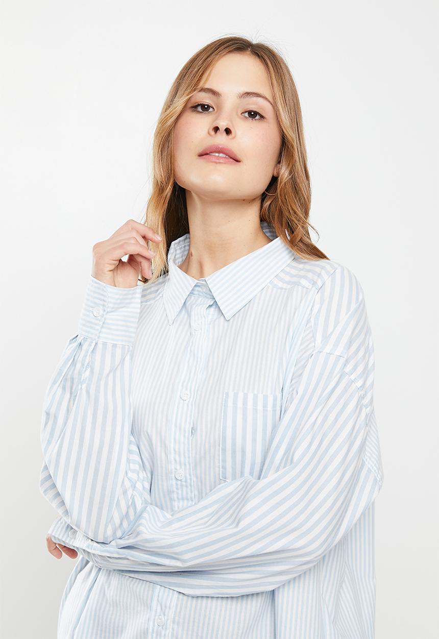Cotton On - Dad shirt - hayley spliced stripe powder blue