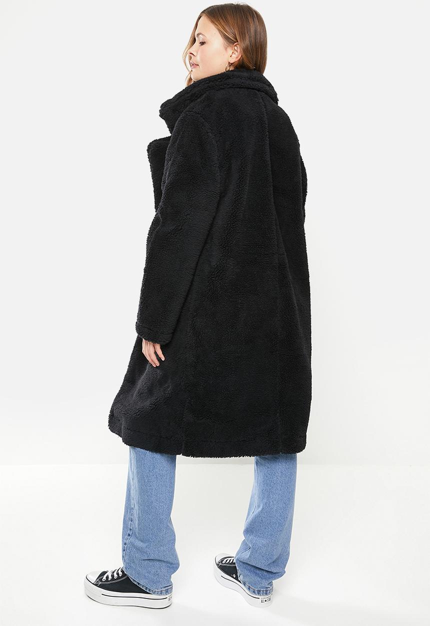 Cotton On - Longline teddy coat - black