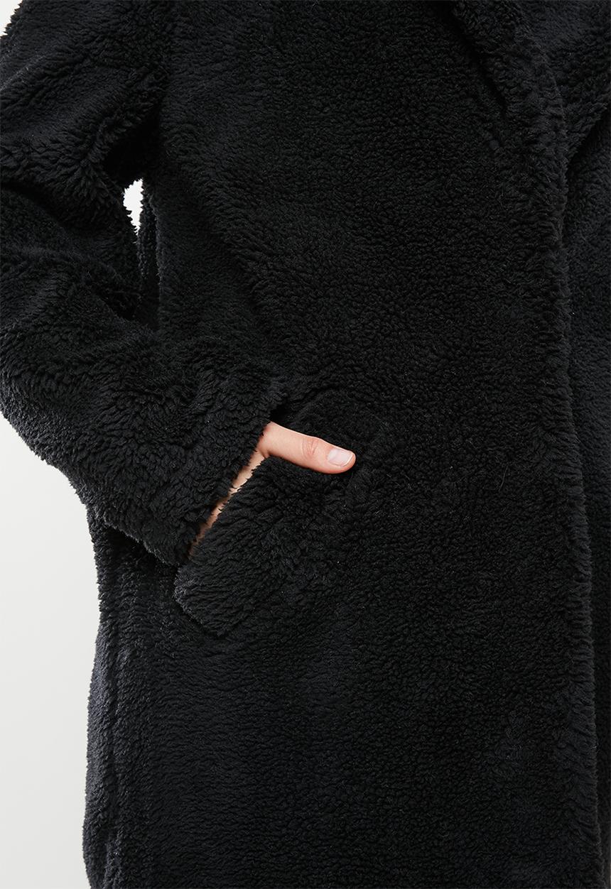 Cotton On - Longline teddy coat - black