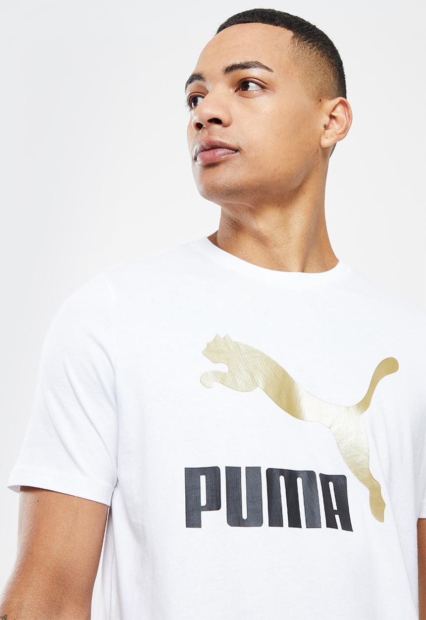 PUMA - Classics logo metallic tee - puma white/gold