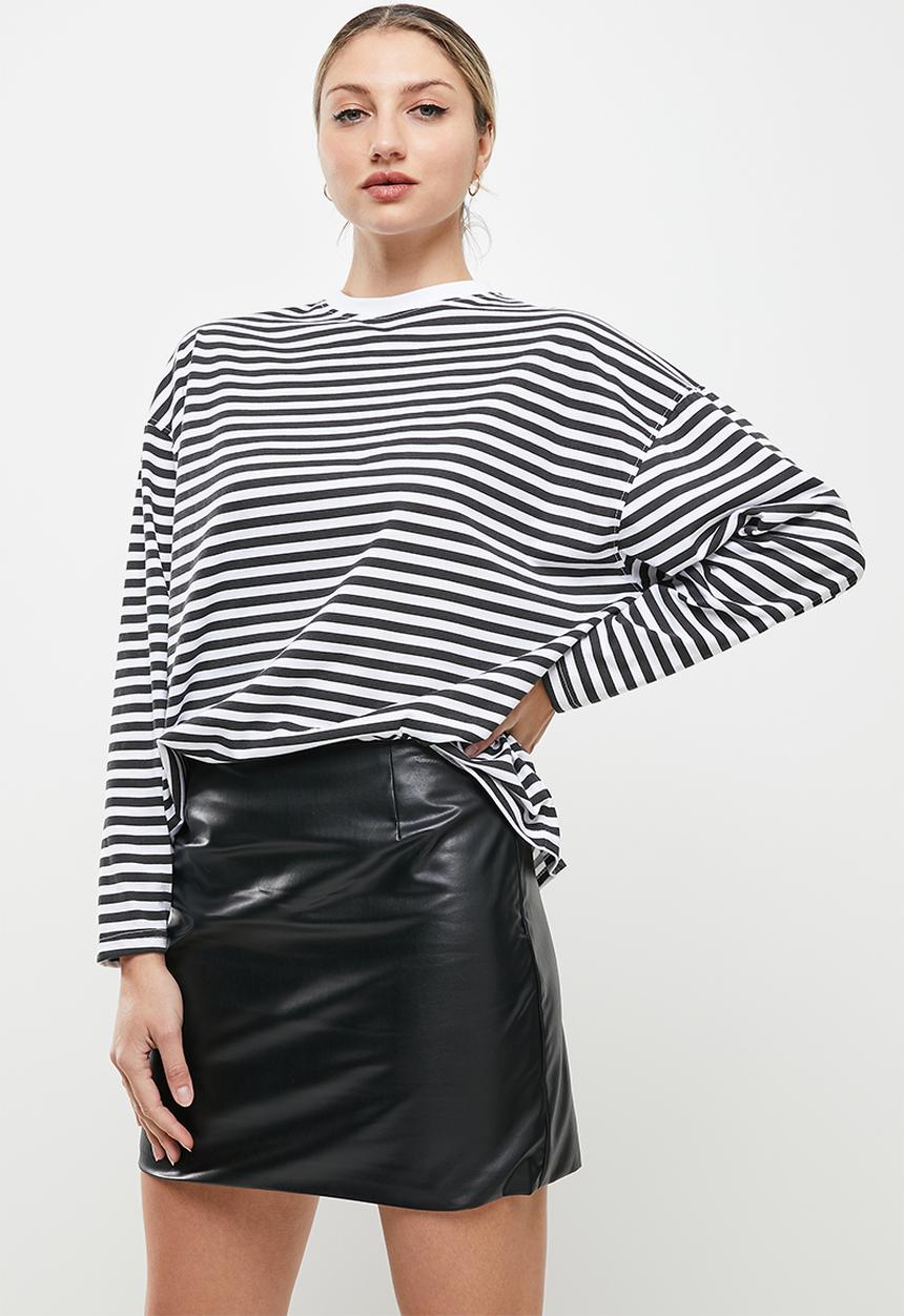 Missguided - Stripe drop shoulder long sleeve T-shirt - black & white