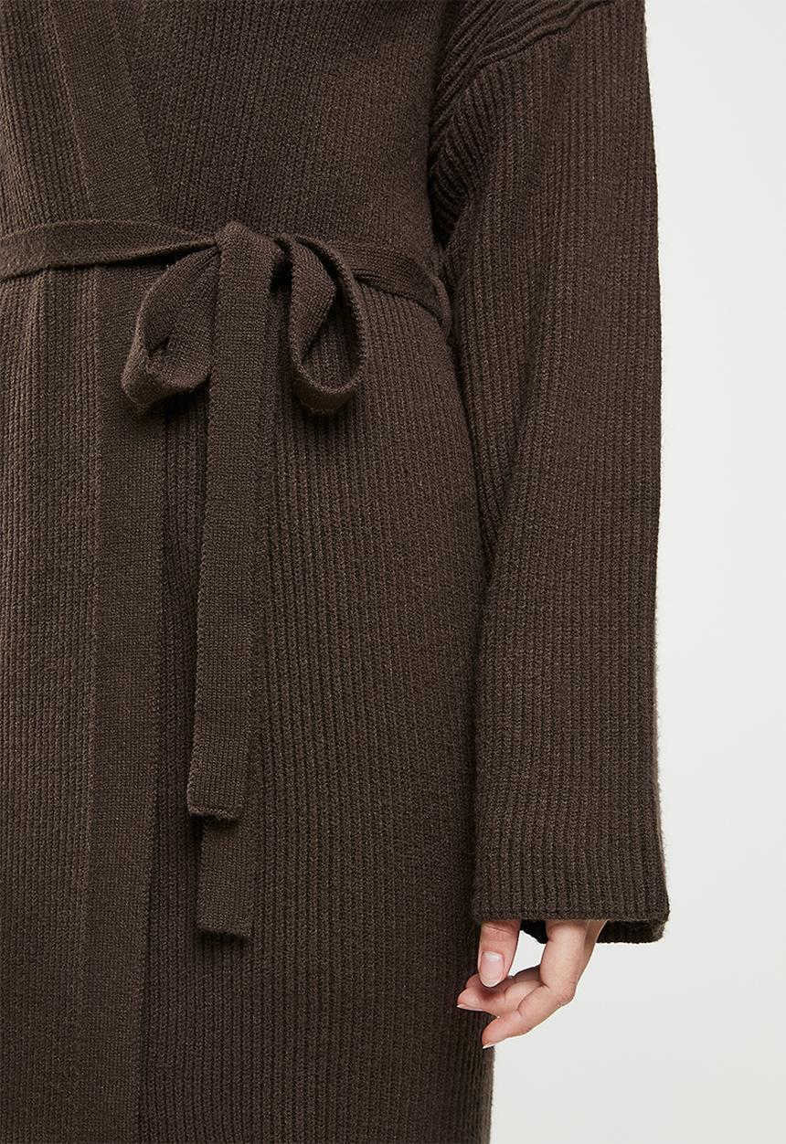 Missguided - Ribbed longline belted cardigan - chocolate