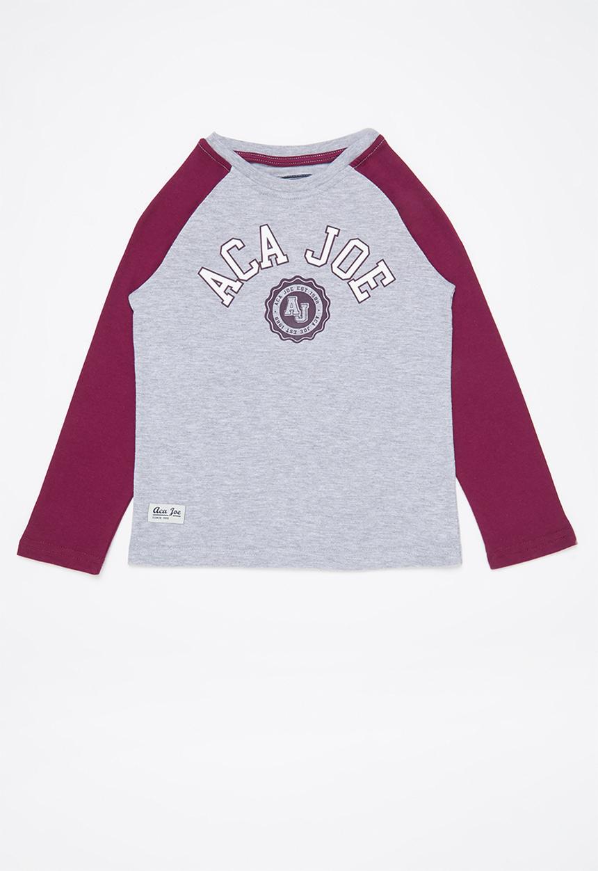 Aca Joe - Aca joe raglan flock tee - grey melange & maroon