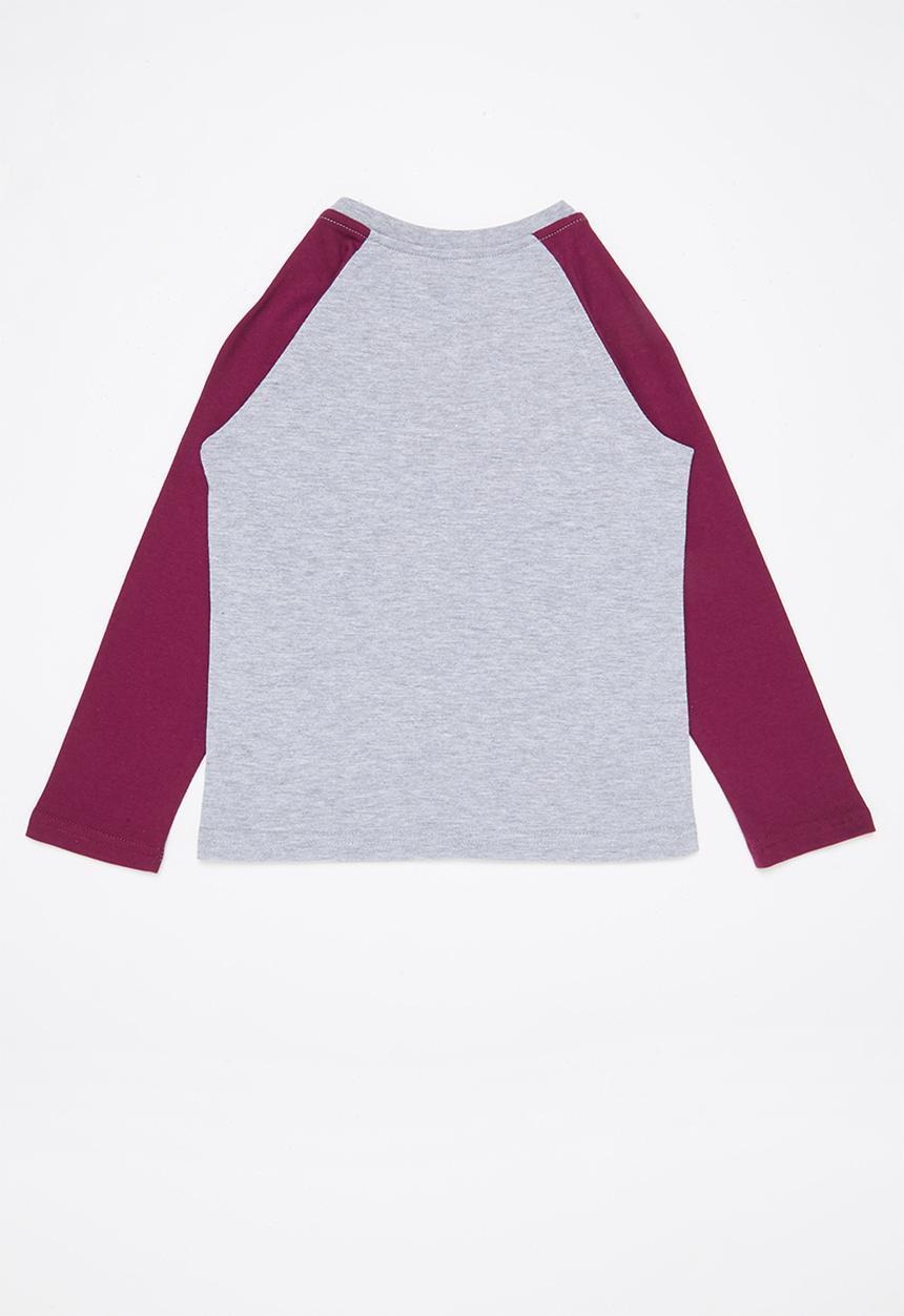 Aca Joe - Aca joe raglan flock tee - grey melange & maroon
