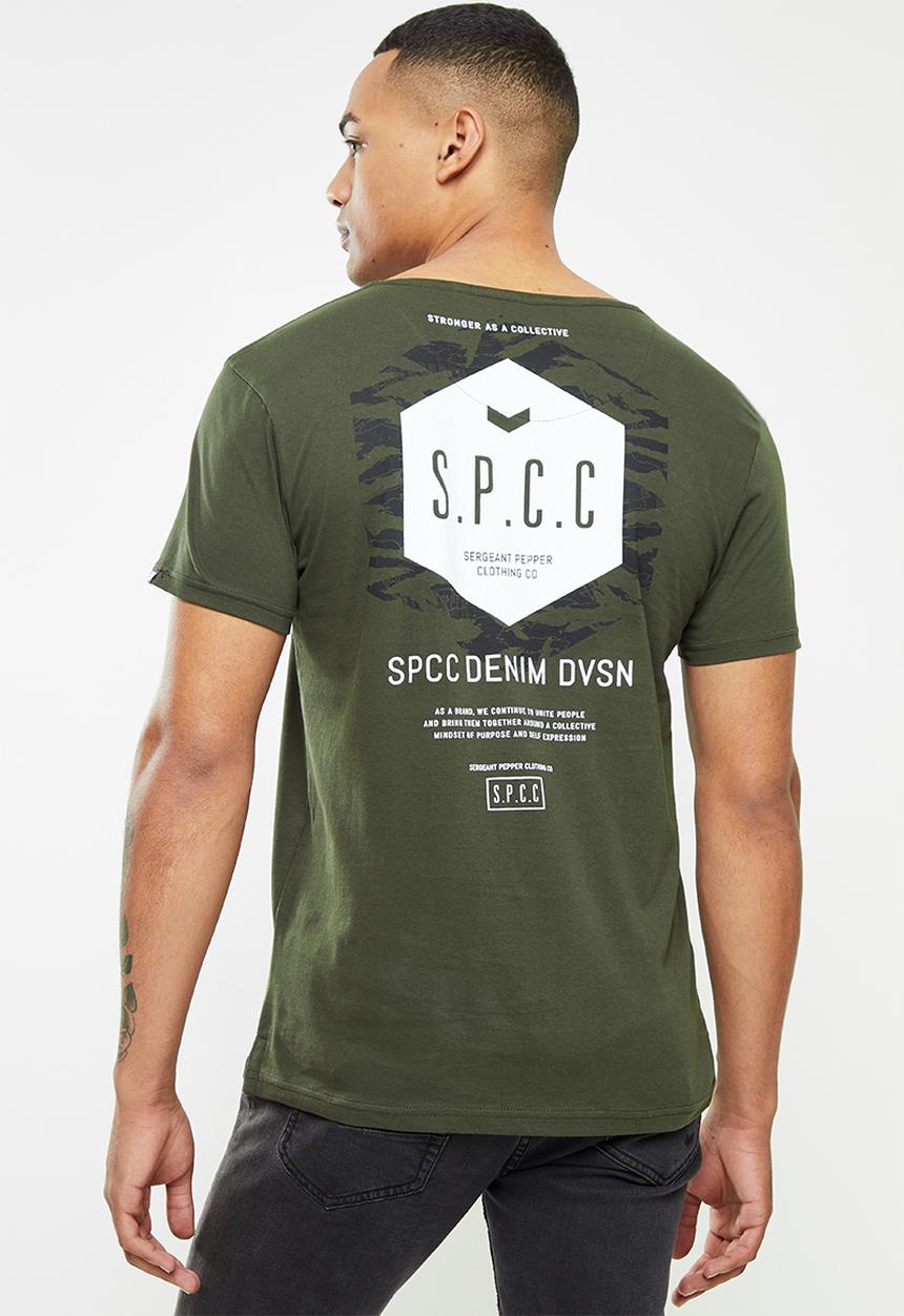S.P.C.C - Coyle regular fit side slit straight hem tee  - dark moss