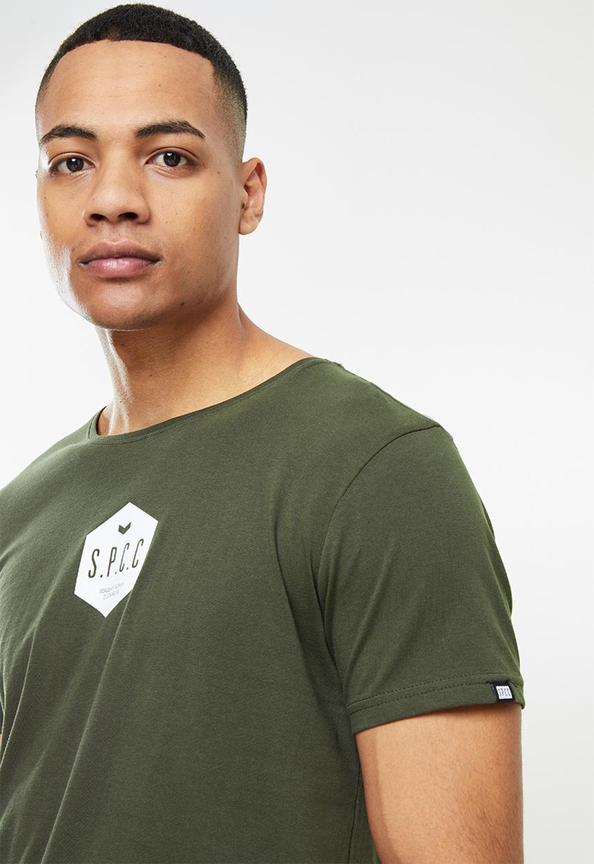 S.P.C.C - Coyle regular fit side slit straight hem tee  - dark moss