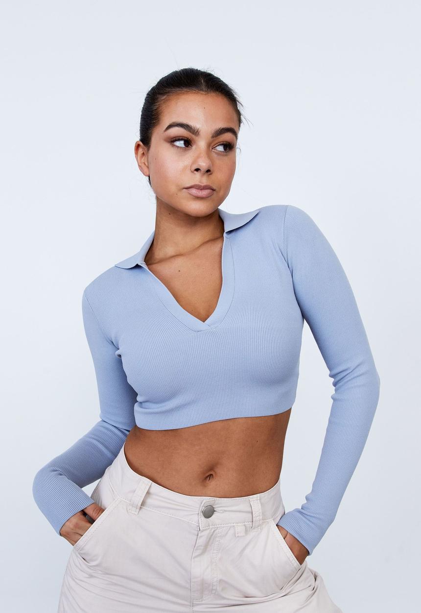 Factorie - Knit crop long sleeve - grey blue sky