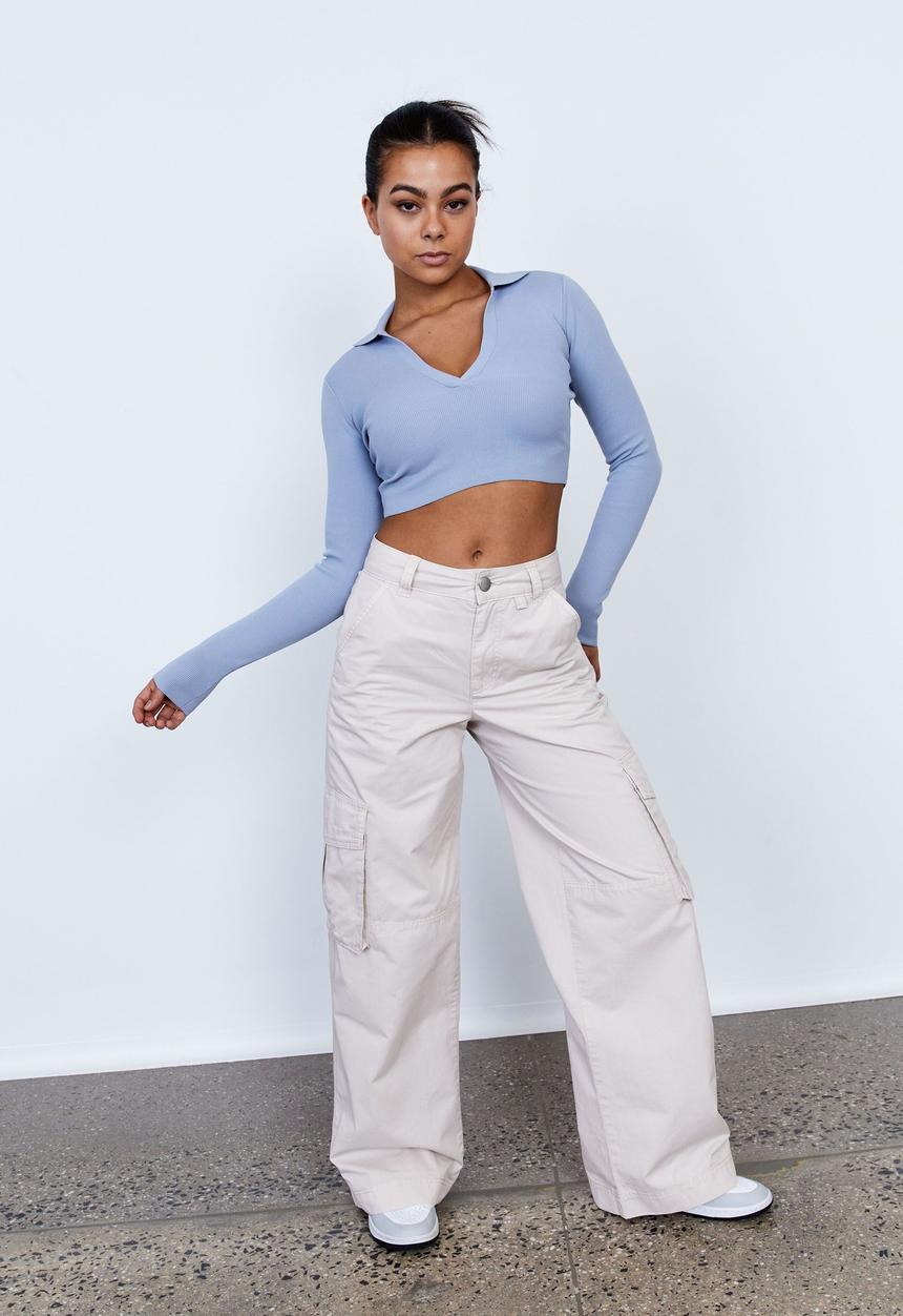 Factorie - Knit crop long sleeve - grey blue sky