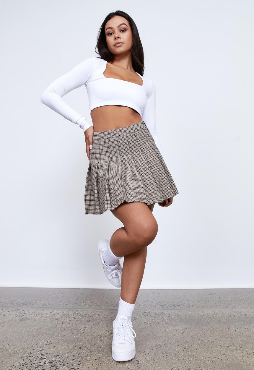 Factorie - Pleated skirt - amelia check dark neutral