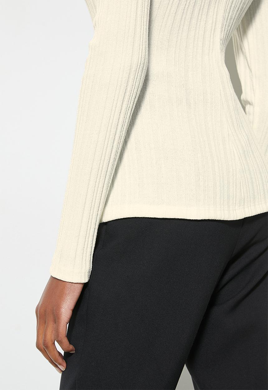 VELVET - Rib cut out shoulder top - milk