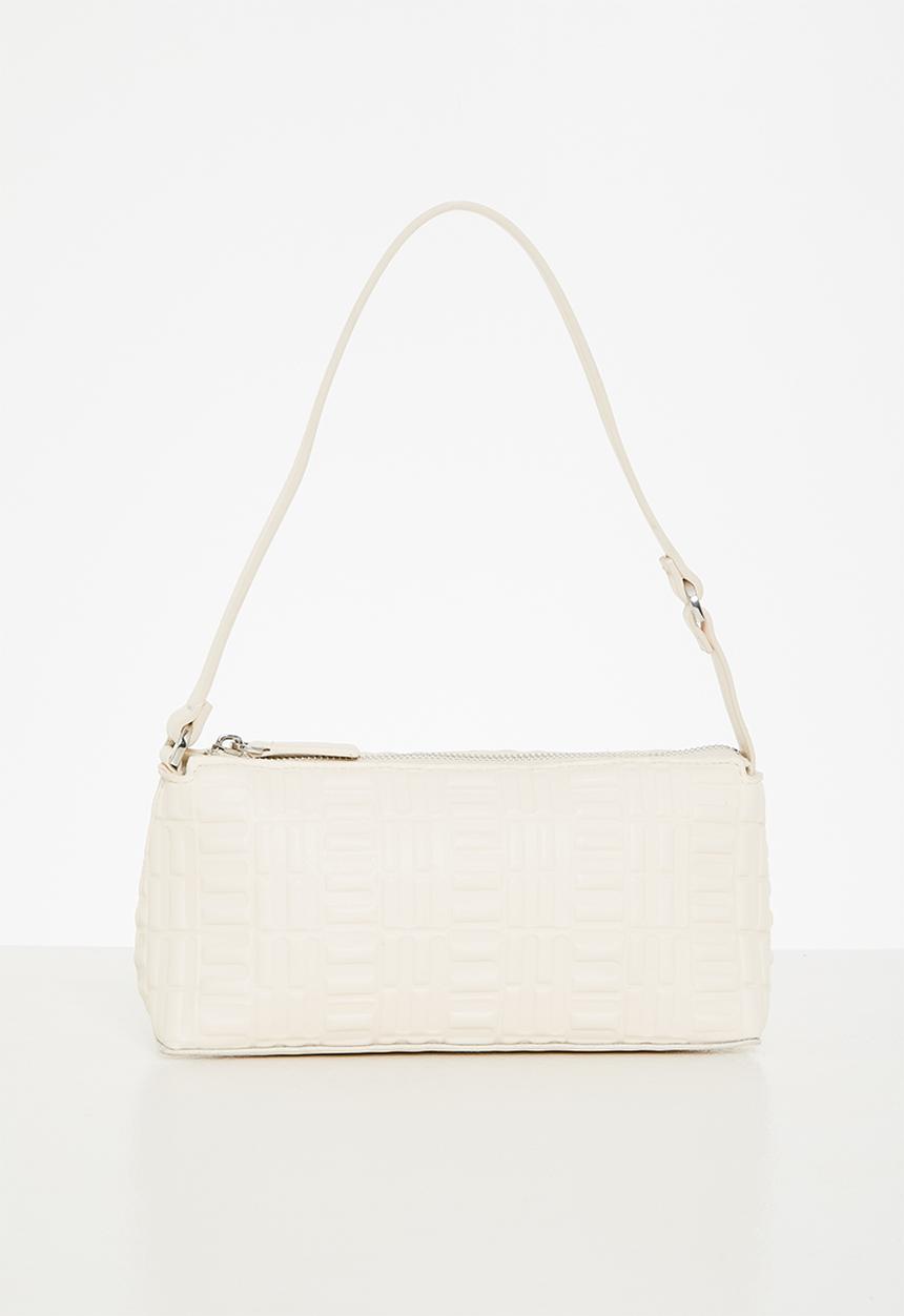 MANGO - Textured baguette bag - off white