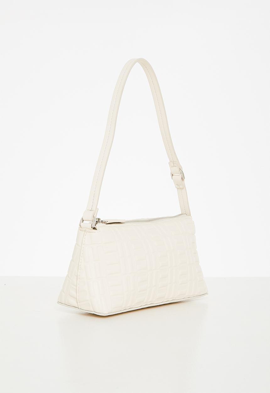 MANGO - Textured baguette bag - off white