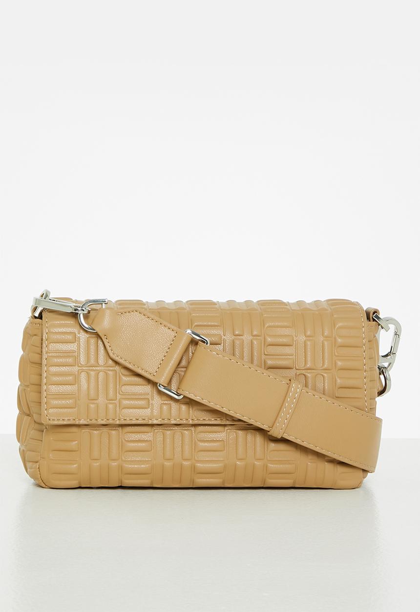 MANGO - Textured bag with flap - brown