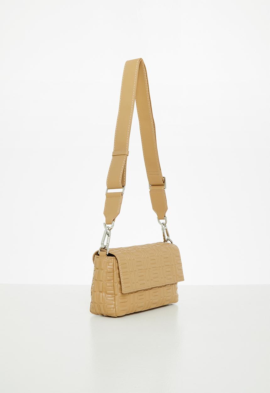 MANGO - Textured bag with flap - brown