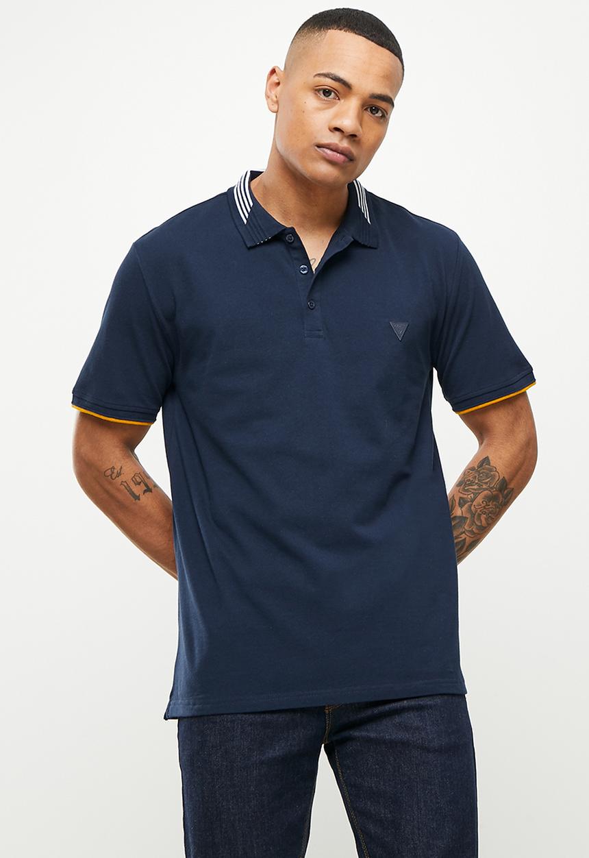 GUESS - Guess stripe collar golfer - silk blue
