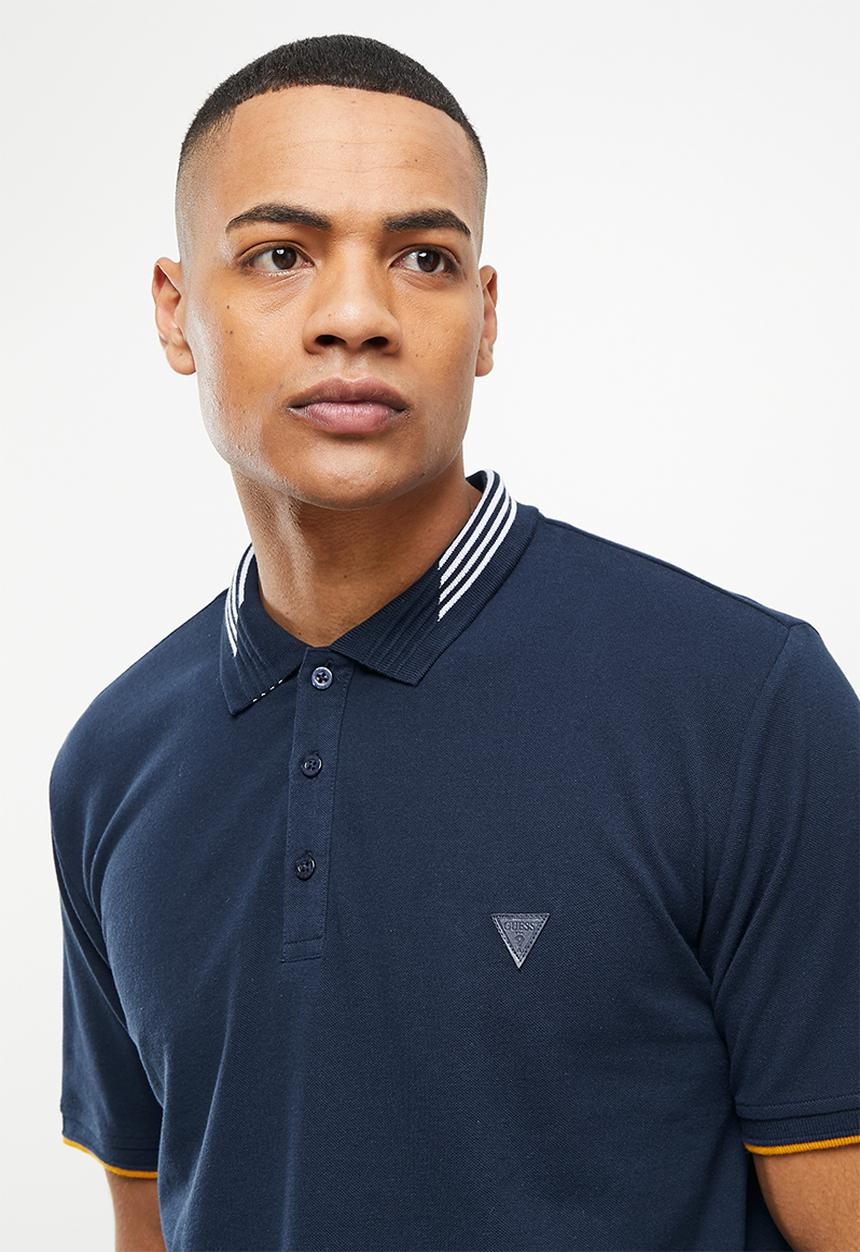 GUESS - Guess stripe collar golfer - silk blue