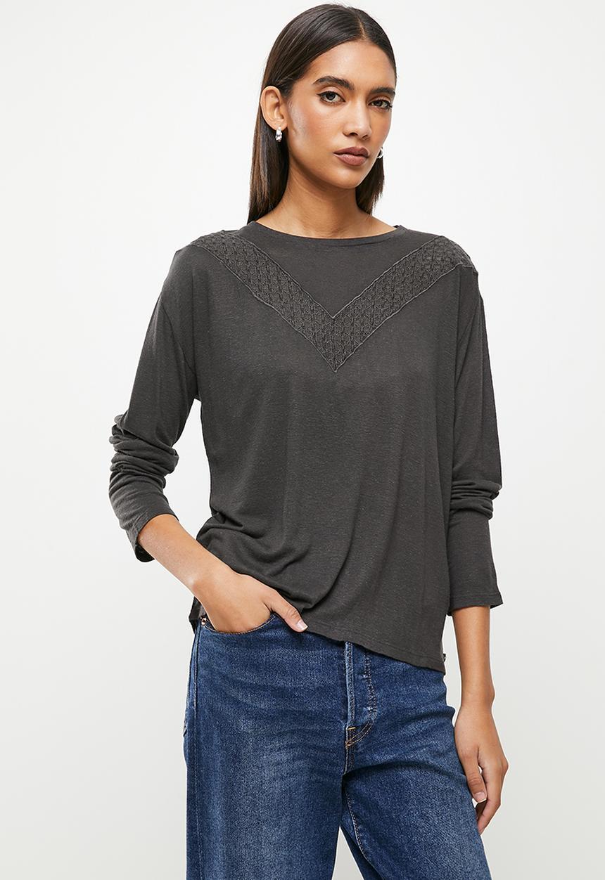 Superdry. - Rock lace long sleeve jersey top - vintage black