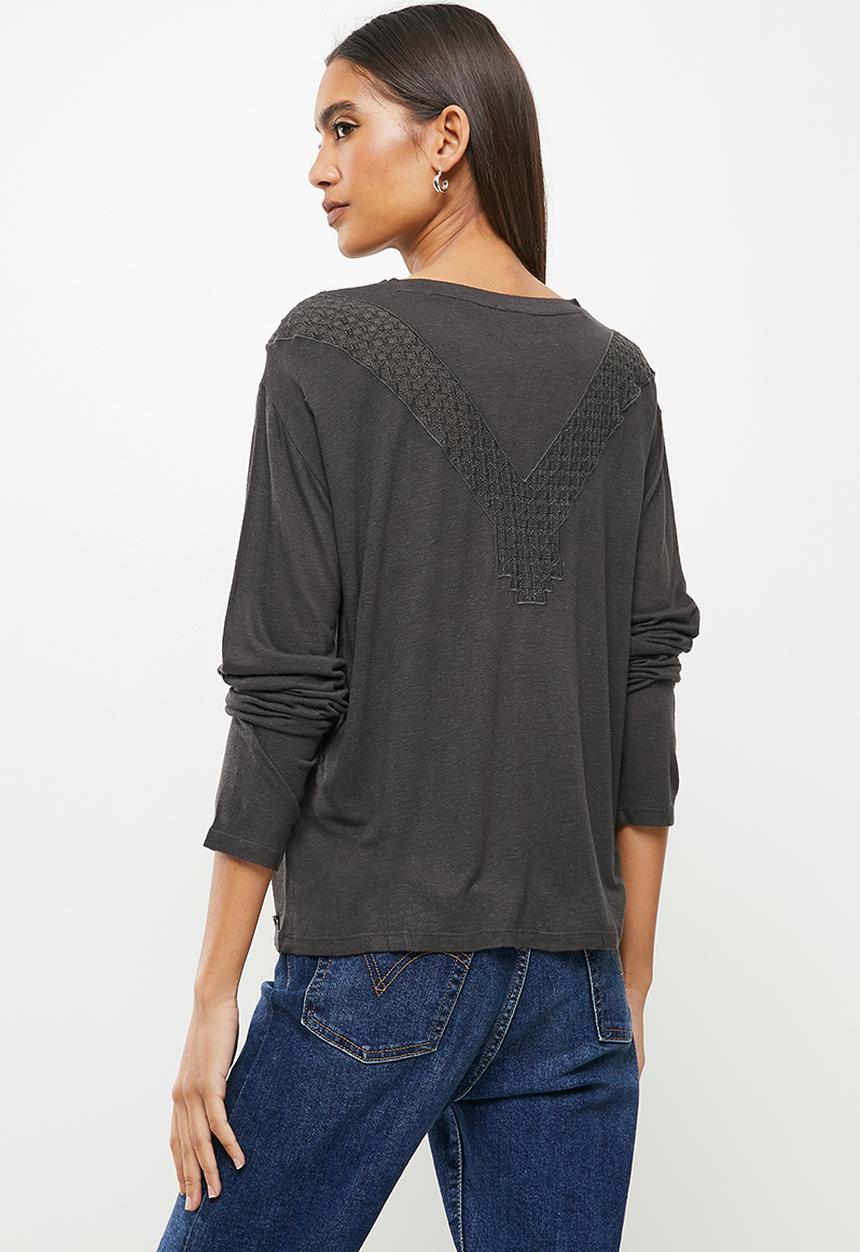 Superdry. - Rock lace long sleeve jersey top - vintage black