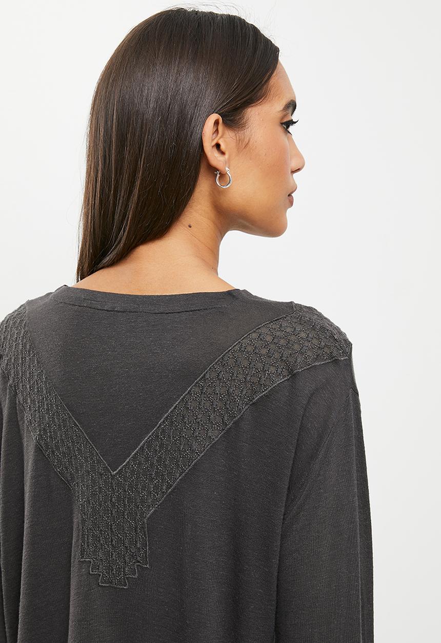 Superdry. - Rock lace long sleeve jersey top - vintage black