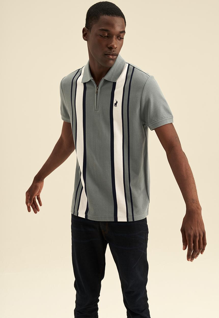 POLO - Mens vertical stripe short sleeve - aqua