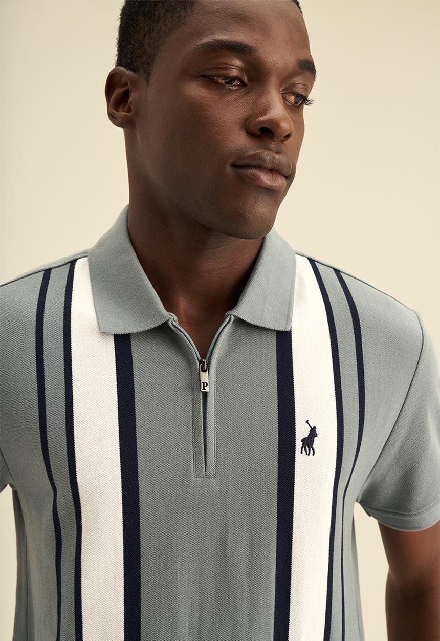 POLO - Mens vertical stripe short sleeve - aqua
