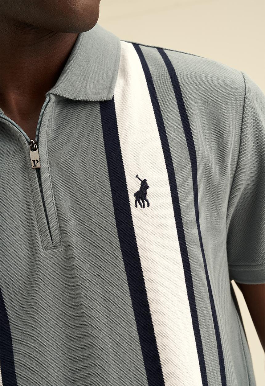 POLO - Mens vertical stripe short sleeve - aqua