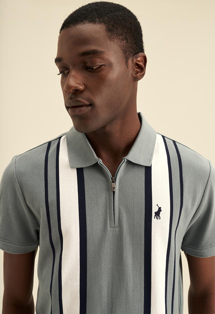 POLO - Mens vertical stripe short sleeve - aqua