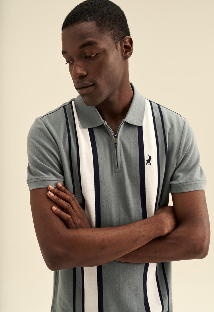 POLO - Mens vertical stripe short sleeve - aqua