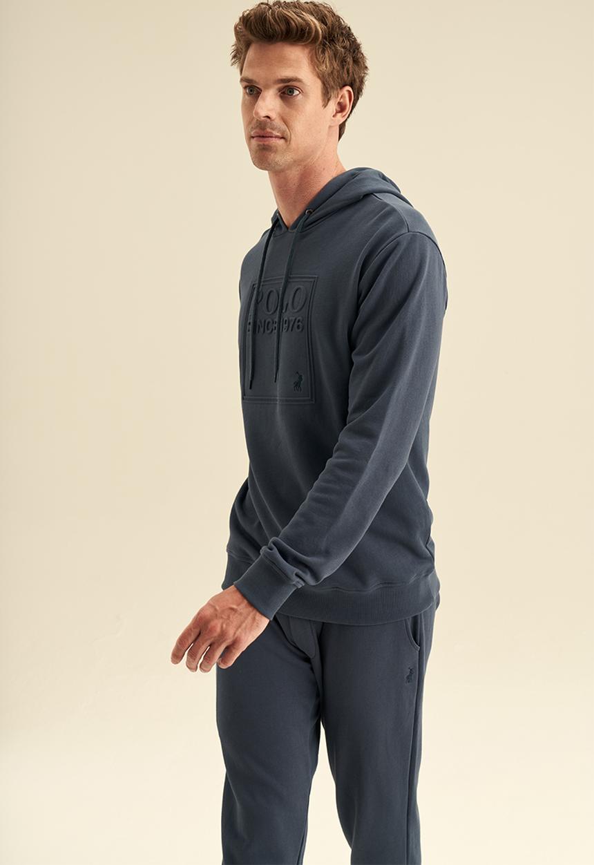 POLO - Hooded Embossed Sweatshirt - Blue
