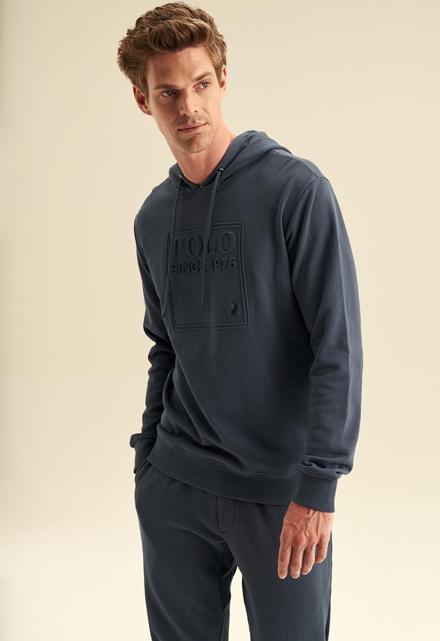 POLO - Hooded Embossed Sweatshirt - Blue