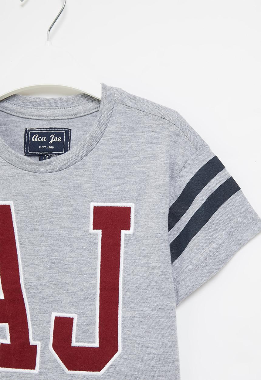 Aca Joe - Aca joe embroidered applique cropped baseball tee - grey