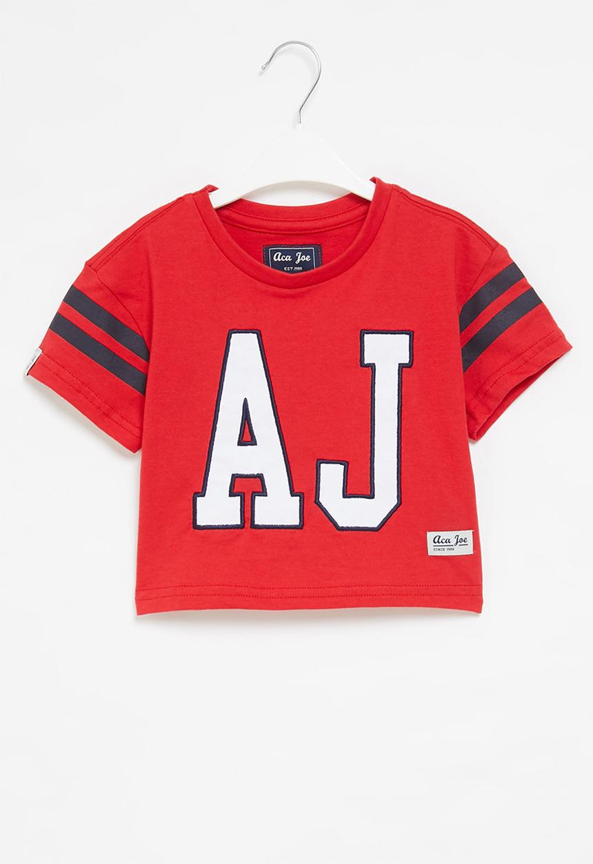 Aca Joe - Aca joe embroidered applique cropped baseball tee - red