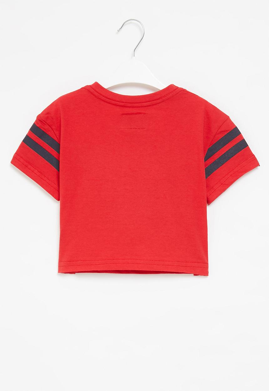 Aca Joe - Aca joe embroidered applique cropped baseball tee - red