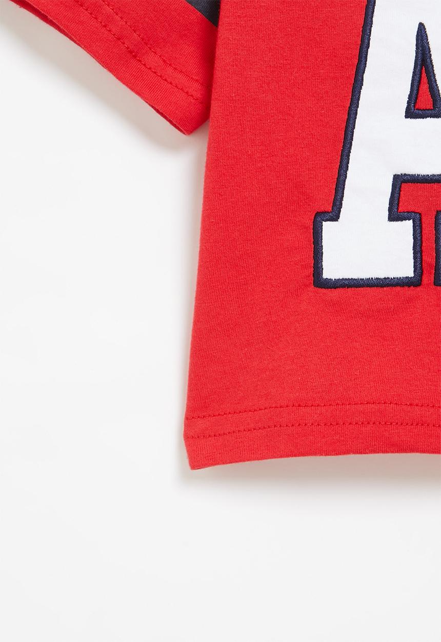 Aca Joe - Aca joe embroidered applique cropped baseball tee - red