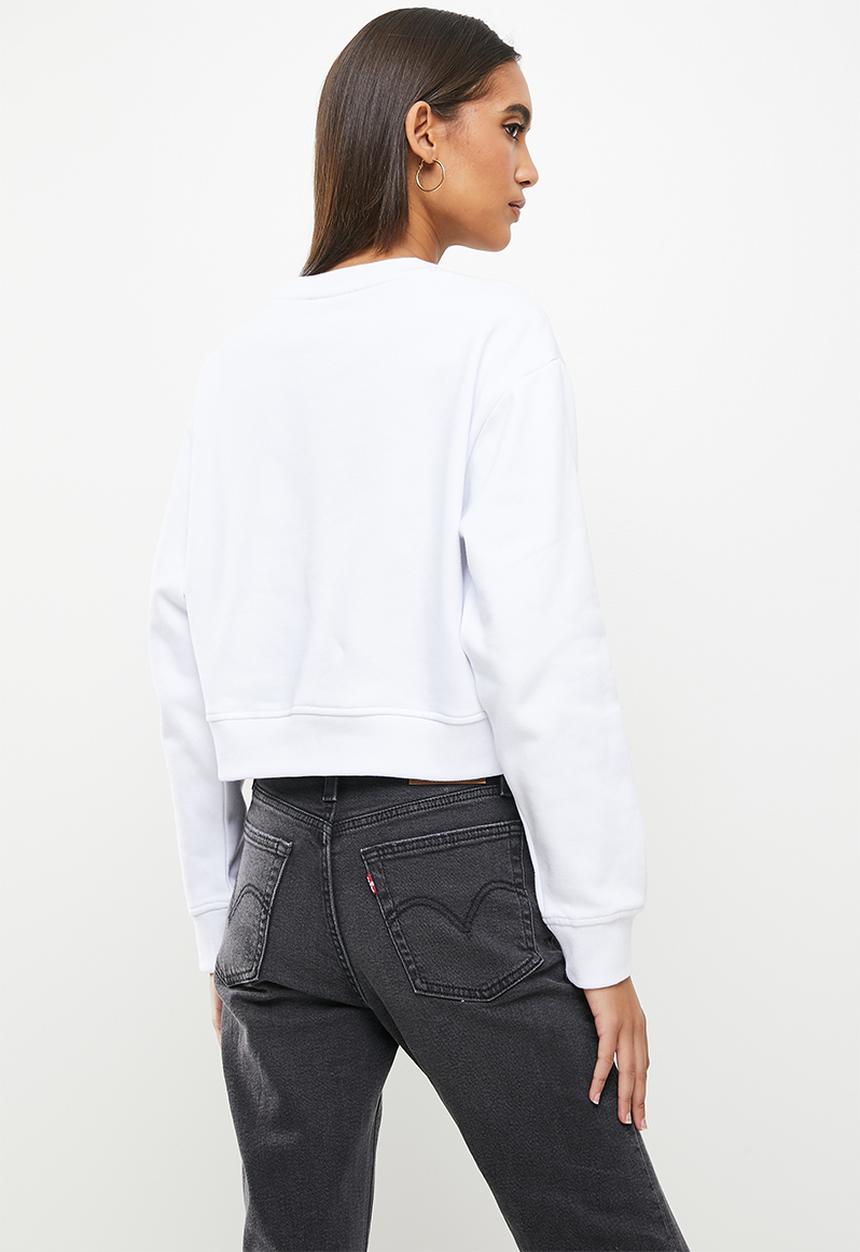 GUESS - Long sleeve guess logo crop pullover - pure white