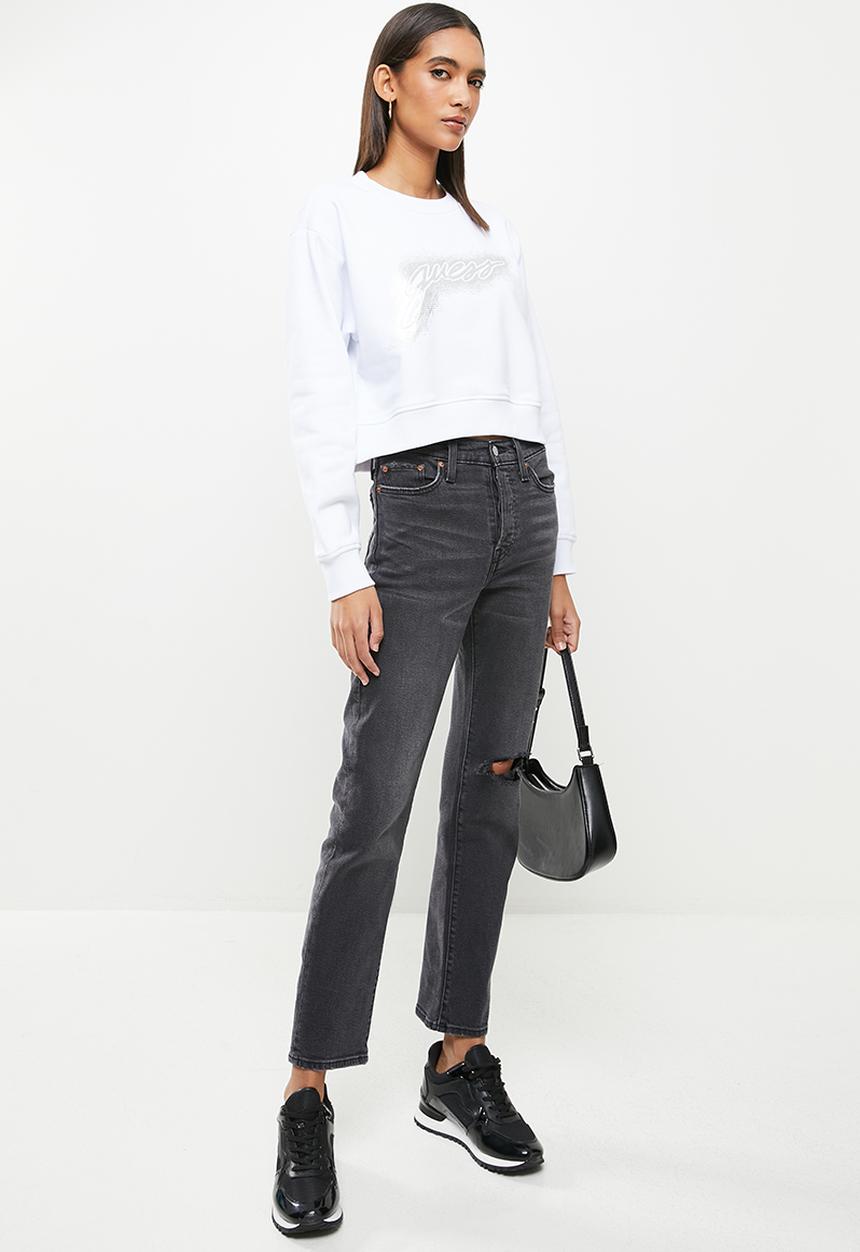 GUESS - Long sleeve guess logo crop pullover - pure white