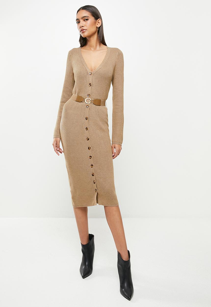 GUESS - Long sleeve luis cardigan belted dress - beach tan