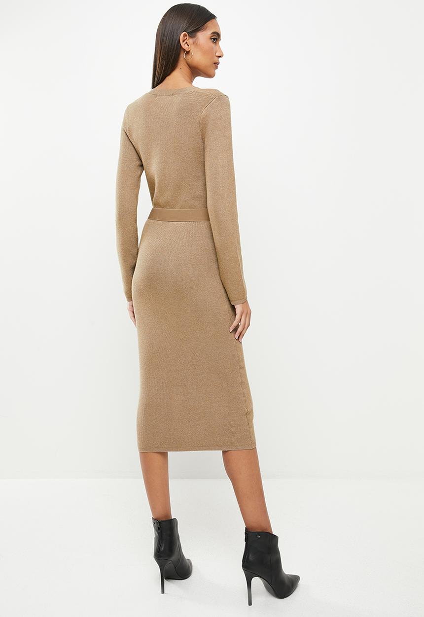 GUESS - Long sleeve luis cardigan belted dress - beach tan