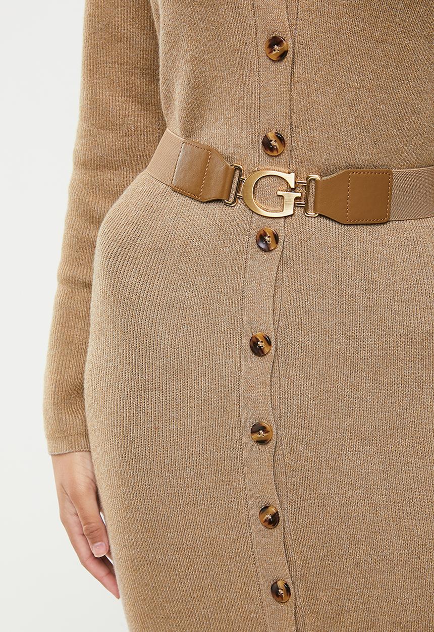 GUESS - Long sleeve luis cardigan belted dress - beach tan