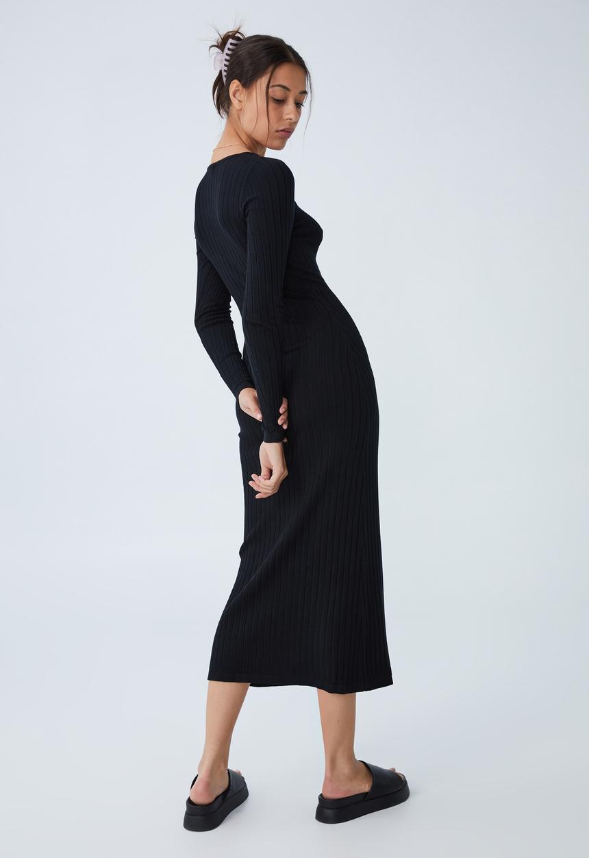 Cotton On - Space dye knit midaxi dress - black