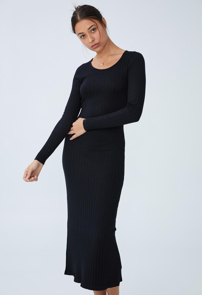Cotton On - Space dye knit midaxi dress - black