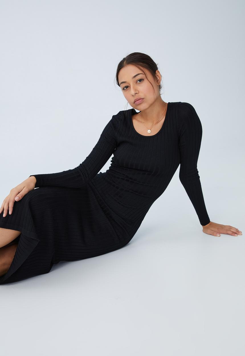 Cotton On - Space dye knit midaxi dress - black