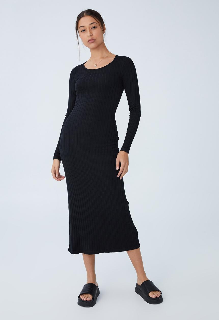 Cotton On - Space dye knit midaxi dress - black