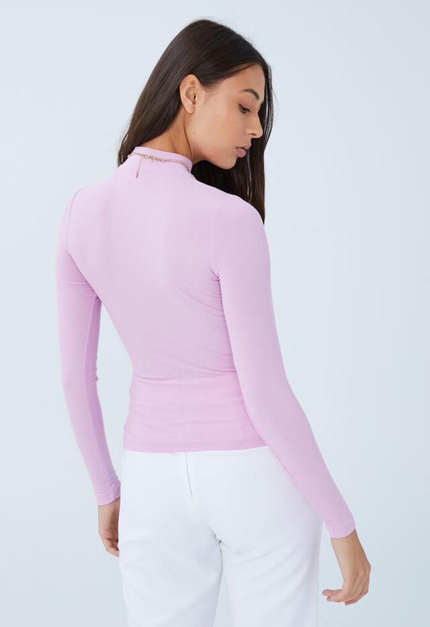 Cotton On - Staple rib mock neck long sleeve top - poppy pink