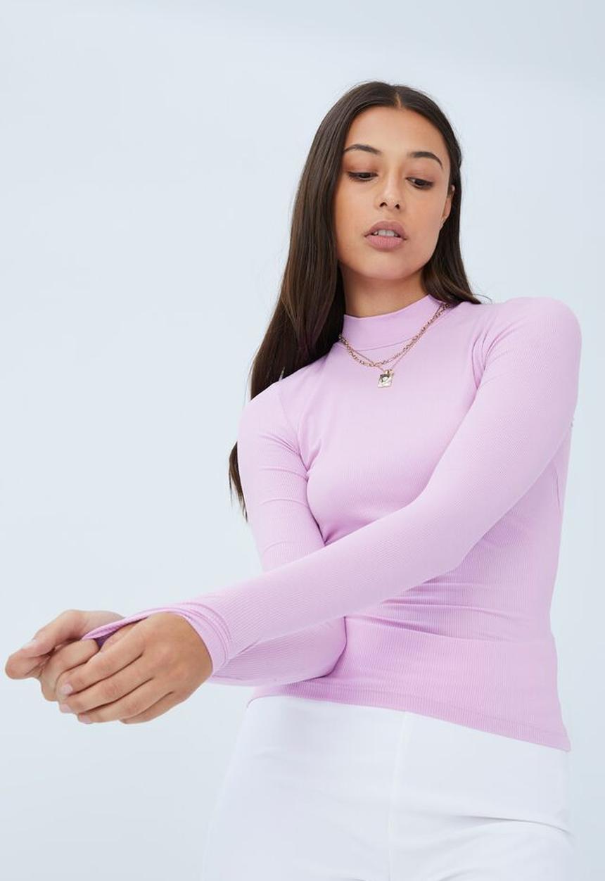 Cotton On - Staple rib mock neck long sleeve top - poppy pink