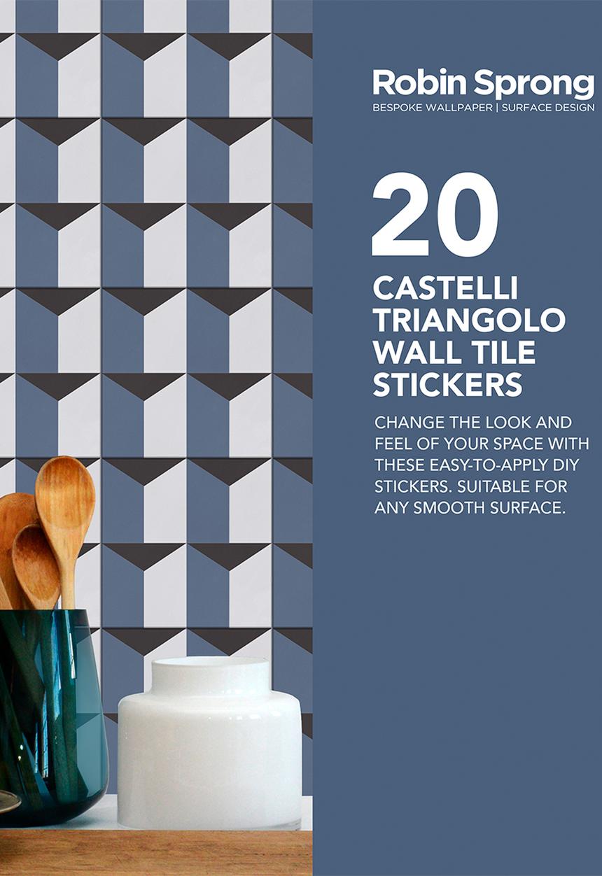 Robin Sprong - 20 Castelli triangolo wall tile stickers - blue