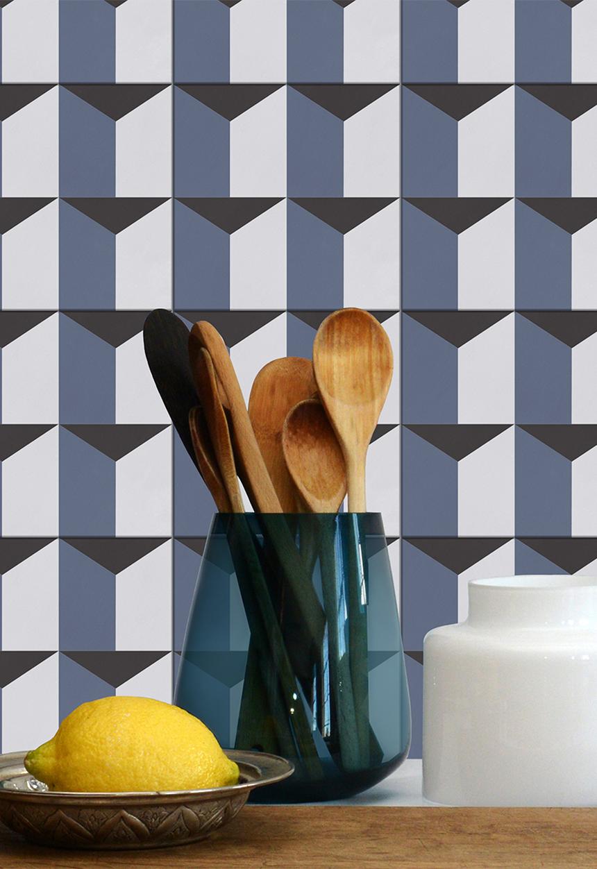 Robin Sprong - 20 Castelli triangolo wall tile stickers - blue