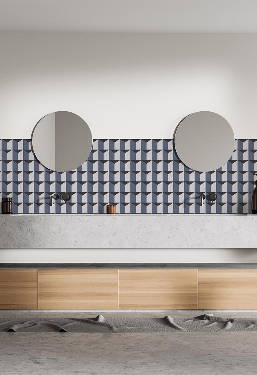 Robin Sprong - 20 Castelli triangolo wall tile stickers - blue