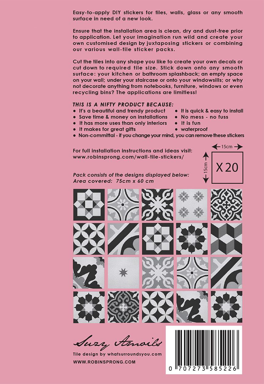 Robin Sprong - 20 Marrakesh wall tile stickers - black