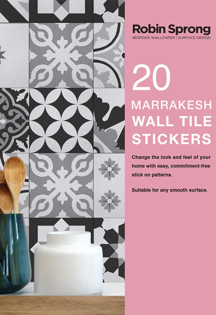 Robin Sprong - 20 Marrakesh wall tile stickers - black